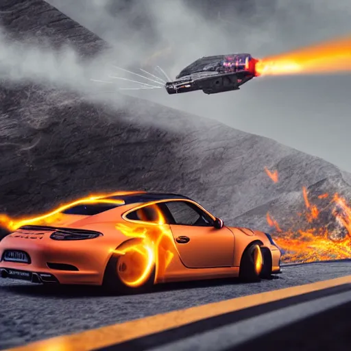 rocket powered porsche 911 with flames shooting out | Stable Diffusion ...