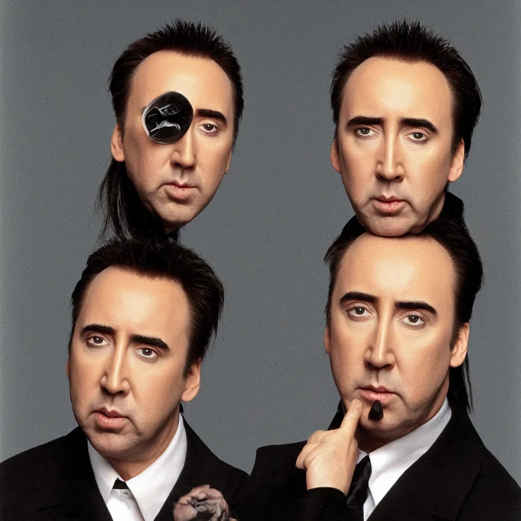 Prompt: nicolas nick cage headshot 1 9 9 9 photograph straight on color