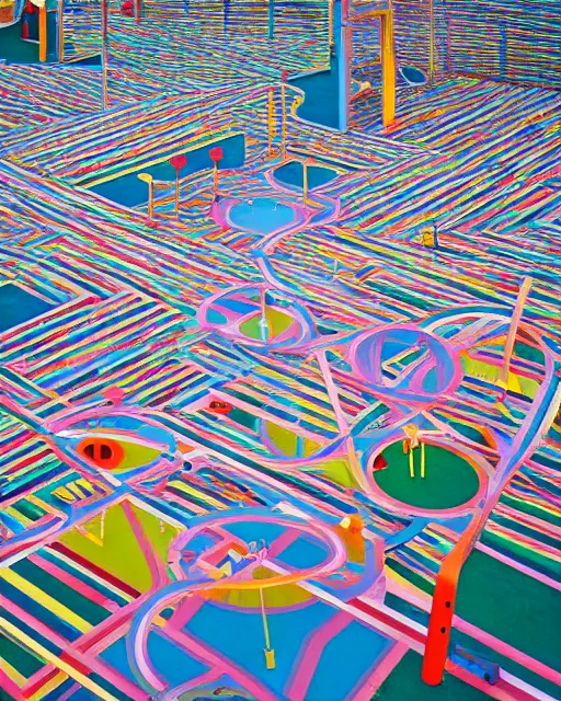 Prompt: a most wondrous, complex, confusing and stimulating children's play park, Utrecht, geometric abstract beauty, by Andreas Gursky, architectural photograpy for Architecture Magazine