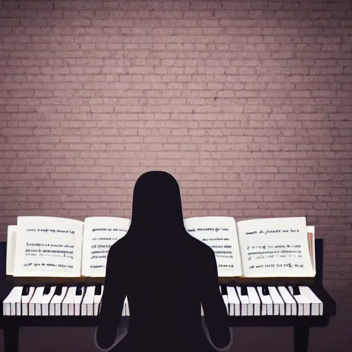 Prompt: a nerd playing the piano, visible music notes in the air, dreamlike, mysterious, professional, realistic