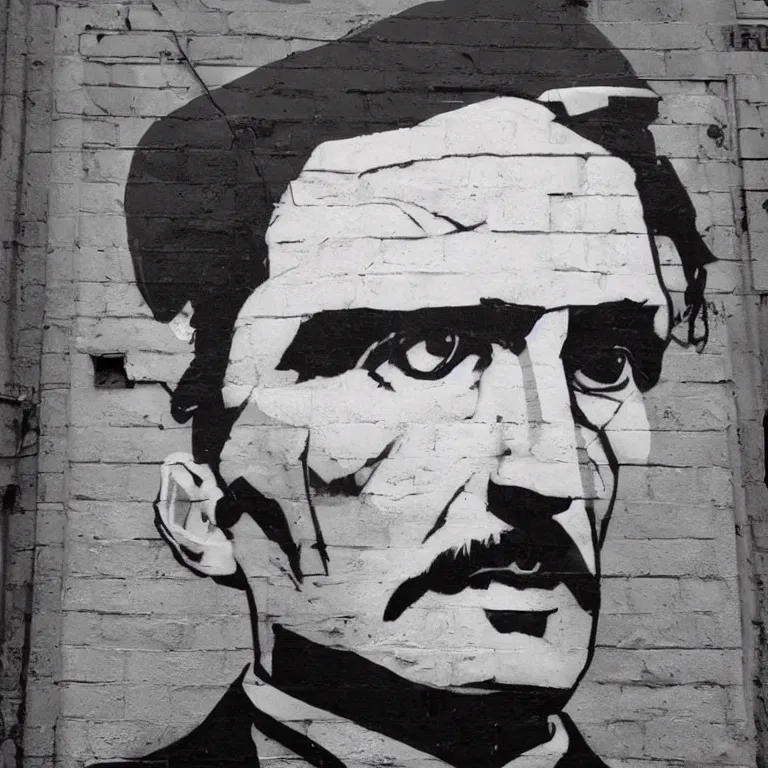 Prompt: Street-art portrait of Nikola Tesla in style of Banksy, photorealism