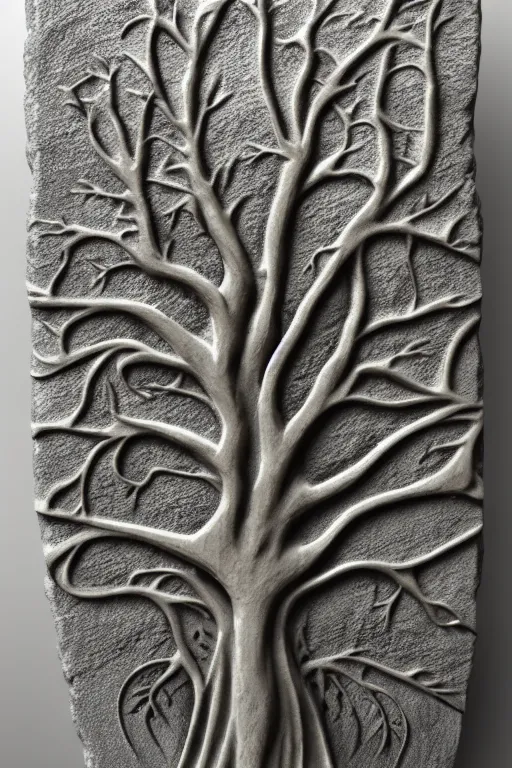 Prompt: a tree, relief on stone, intricate, elegant, highly detailed, smooth, sharp focus, artstation