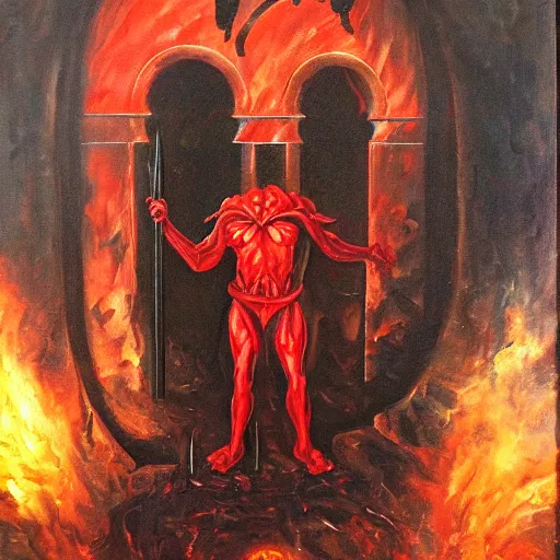 Image similar to the bloodseeker guarding the gates of hell, oil panting