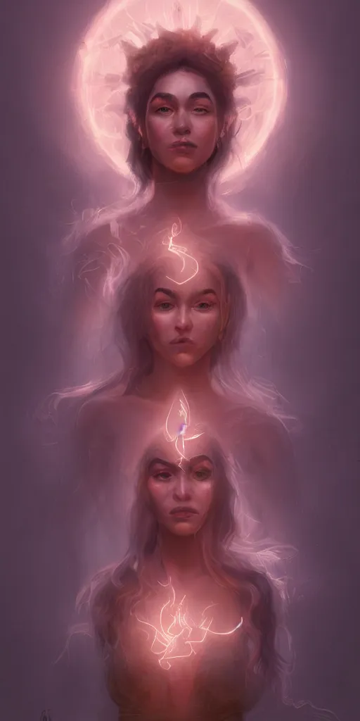 Image similar to cinematic portrait of a girl goddess of endless transgression of life and death in paradise, concept art trending on artstation, glowing light 8 k