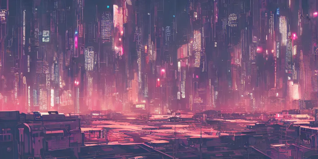 Image similar to city in the style of cyberpunk, singular gigantic building focus, space sky, anime illustration, horror,