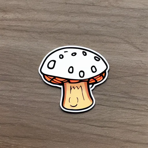 Image similar to cute mushroom with face, white tracing, sticker,