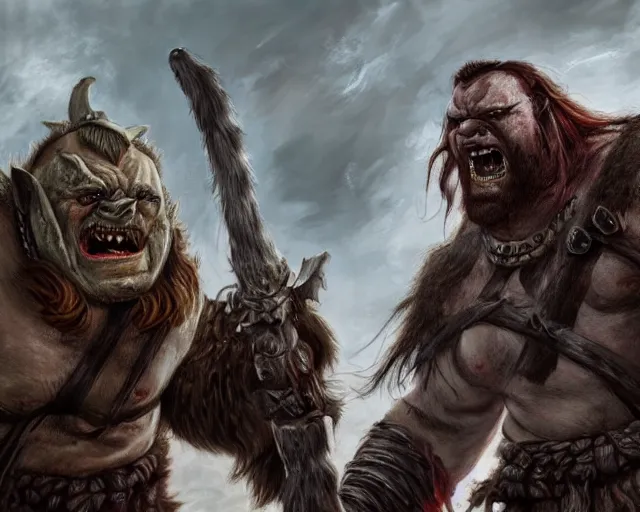 Image similar to paul walter hauser as an orc berserker, fantasy art, d & d, extremely detailed, high quality, award - winning,