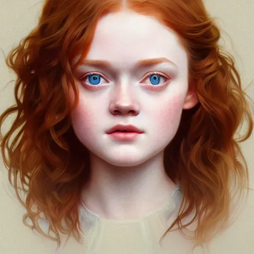 Image similar to beautiful natural Sadie Sink' intricate, elegant, highly detailed, digital painting, artstation, concept art, smooth, sharp focus, illustration, art by artgerm and greg rutkowski and alphonse mucha and loish and WLOP