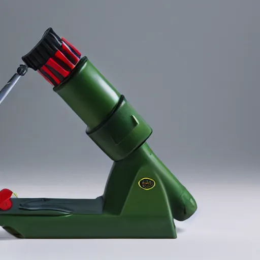 Image similar to a rocket launcher designed by fisher price, product photo, well lit, high detail