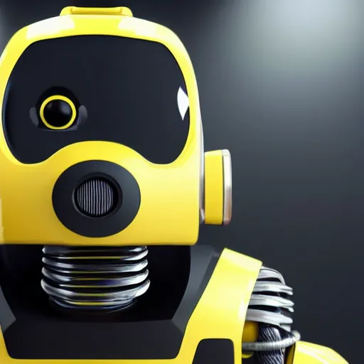 Image similar to still photo of a yellow robot, highly detailed, photorealistic portrait, bright studio setting, studio lighting, crisp quality and light reflections, unreal engine 5 quality render,