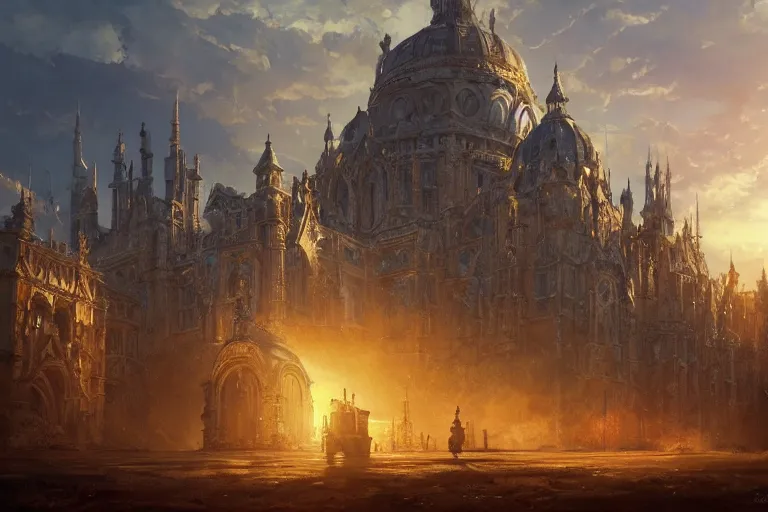 Prompt: an ornate baroque church with tank chains, mortal engines, scene in an open field. key visual, conceptart, ambient lighting, highly detailed, digital painting, artstation, concept art, sharp focus, by makoto shinkai and akihiko yoshida and greg manchess