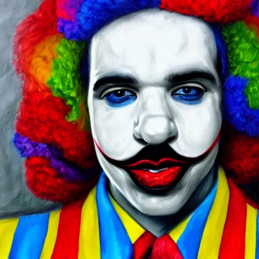 Prompt: detailed impressionist portrait of drake as a clown