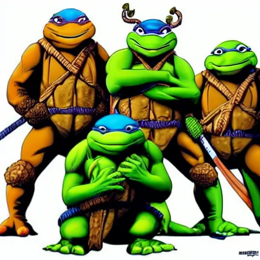Image similar to ninja turtles in the style of mad magazine