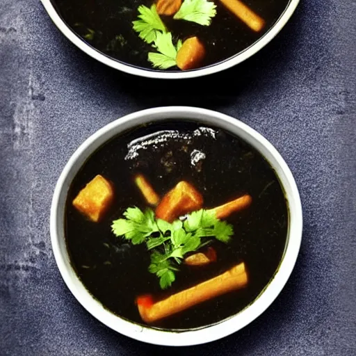 Prompt: a very very very black soup.