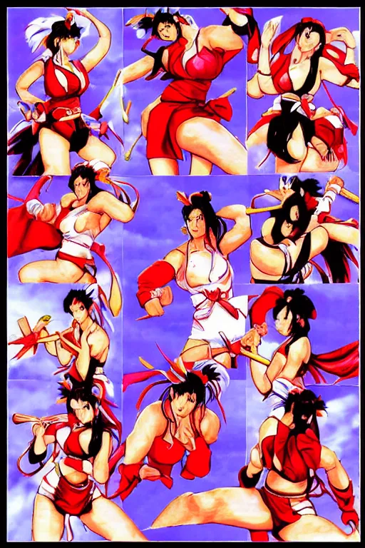 Image similar to Mai Shiranui sprite sheet from KOF(1988)