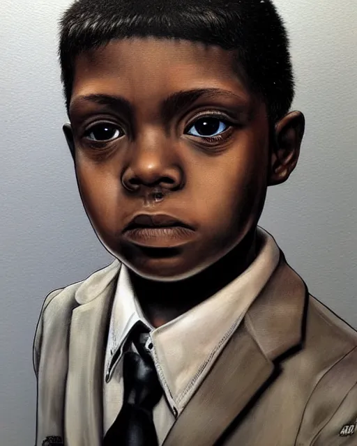 Image similar to portrait of a 7 year old child gang leader, dark, gritty, wearing a suit, criminal, very detailed eyes, hyperrealistic, beautiful, very detailed painting by Glenn Fabry, by Joao Ruas, by Artgerm