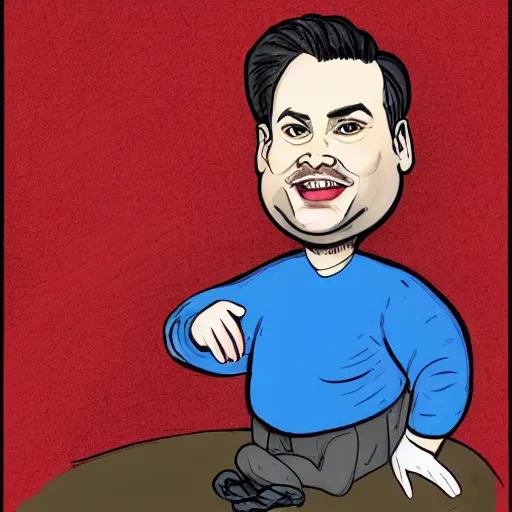 Prompt: A cartoon caricature of Rich Evans from RLM