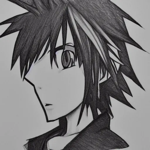 Image similar to sketch of sora from kingdom hearts