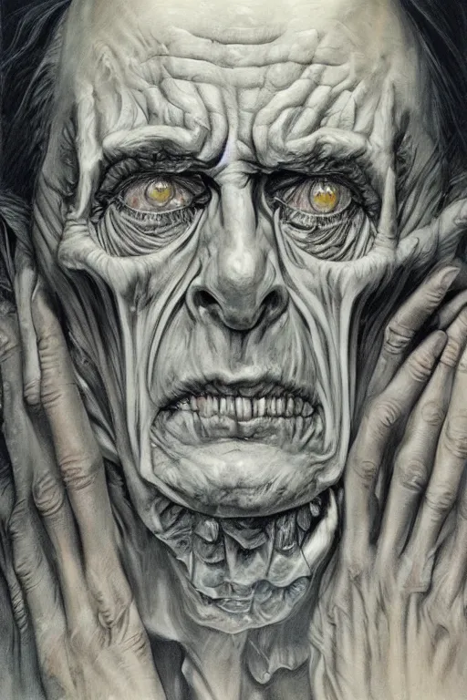 Prompt: beautiful clean acrylic painting of haunting, scary, portrait study by bernie wrightson, detailed, stunning, realistic