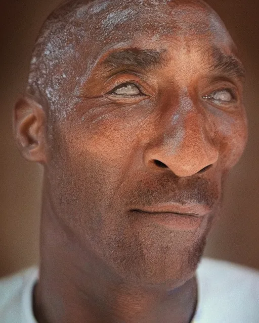 Image similar to portrait of kobe bryant, peaceful, old and wrinkled, photography by steve mccurry, detailed, trending on artstation