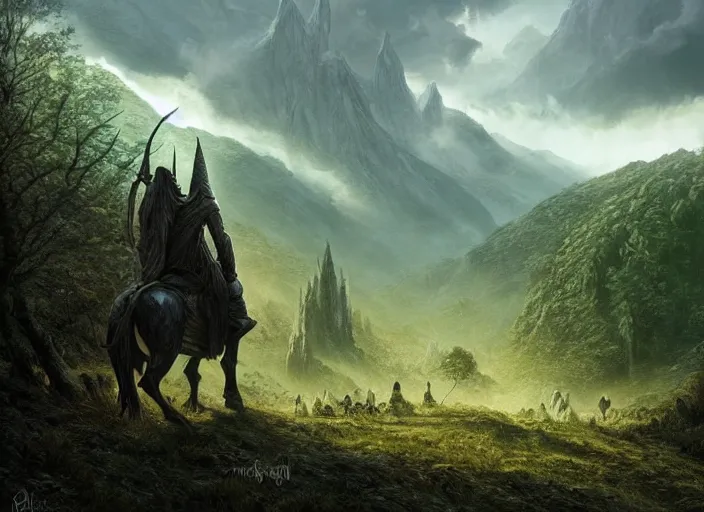 Image similar to nazgul in the shire scenery landscape, lord of the rings, highly detailed, perfect lighting, perfect composition, 4 k, artgerm, derek zabrocki, greg rutkowski