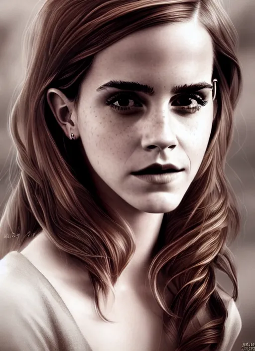 Image similar to high angle photo of emma watson in the style of stefan kostic, realistic, sharp focus, 8 k high definition, insanely detailed, intricate, elegant, art by stanley lau and artgerm