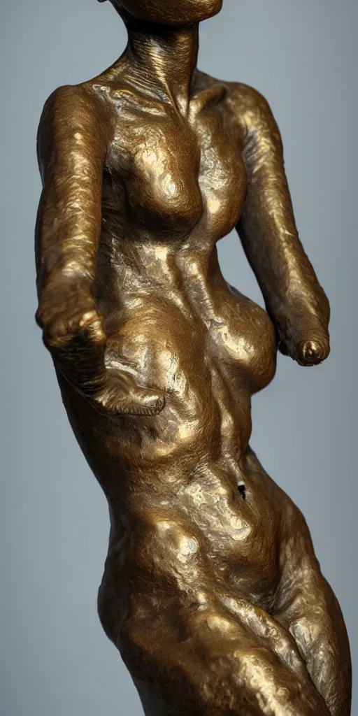 Image similar to detailed photo of old bronze patina statue of most beautiful alien woman, full body portrait, various bending poses, photorealism, intricate detail, museum diffuse lighting