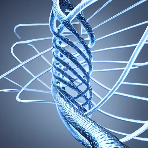 Image similar to DNA helix, blue and grey, studio light, octane render, soft filter