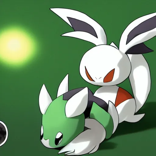 Prompt: a shaymin sitting on top of an umbreon