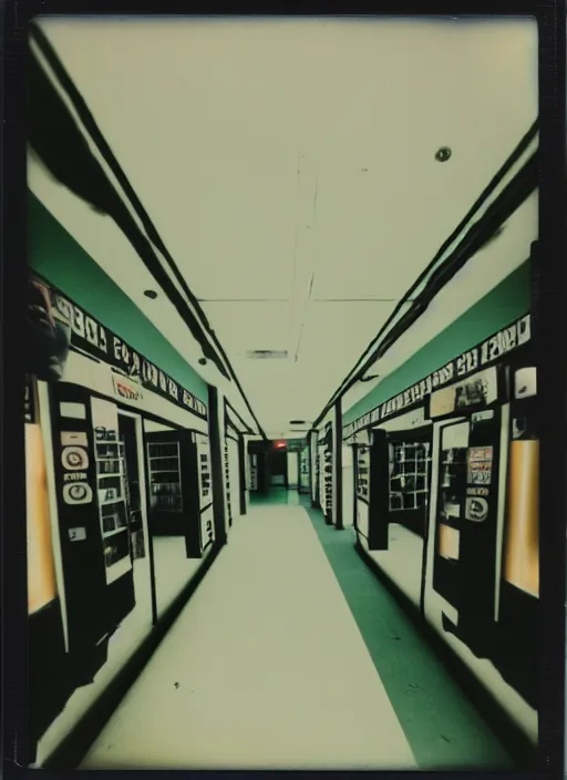 Image similar to polaroid photograph of the inside of an empty convenience store, liminal space, lonely, mannequins, black mold, 3 5 mm, raw, unedited, 8 k, hd, the fifth element