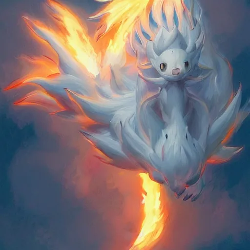 Image similar to pokemon ninetails of fire, artstation greg rutkowski, cinematic, hyperrealist, digital art