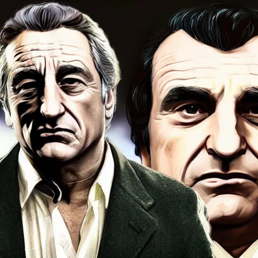 Image similar to robert deniro as a gta5 character, video game art, cover art, grand theft auto