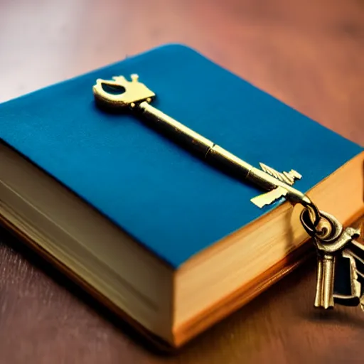 Image similar to A book with a golden key inside with a blue symbol on the key