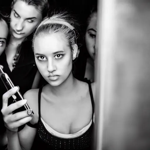 Image similar to beautiful girl takes a selfie in the toilet of a nightclub