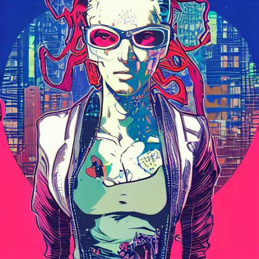 Image similar to cyberpunk character portrait illustration, pop art, splash painting, art by geof darrow, ashley wood, alphonse mucha, makoto shinkai