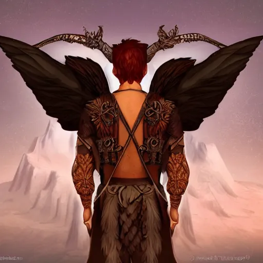 Image similar to Stylized digital art of a male fairy druid with hawk wings, D&D Art, detailed, rim light, diffused, intricate