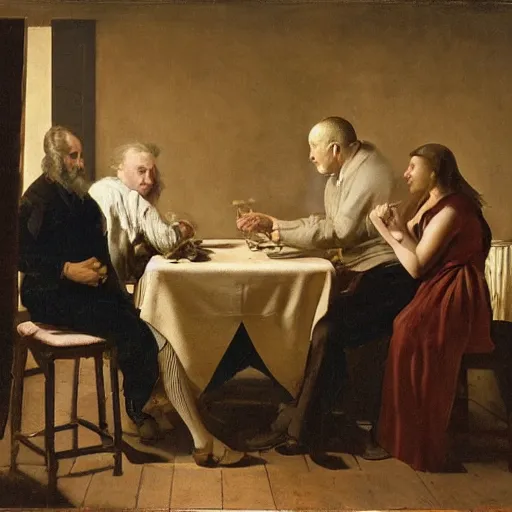 Image similar to The photograph depicts two people, a man and a woman, sitting at a table. The man is looking at the woman with a facial expression that indicates he is interested in her. The woman is looking at the man with a facial expression that indicates she is not interested in him. There is a lamp on the table between them. by Hendrik Kerstens, by Clyde Caldwell melancholic