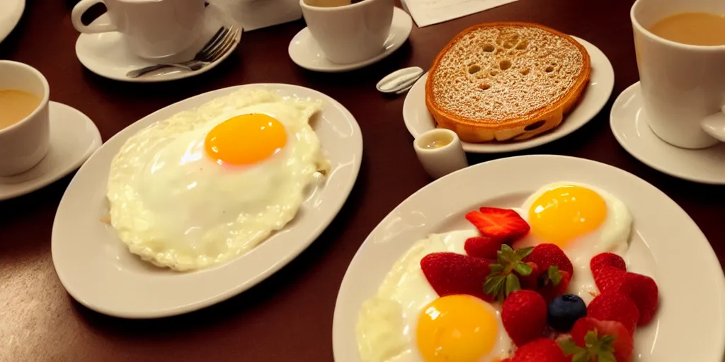 Image similar to photo of breakfast, close - up, low saturation, diffuse light