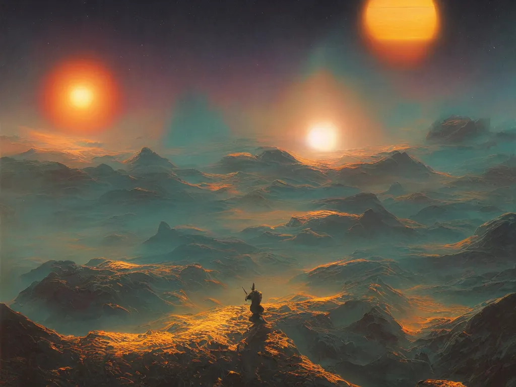 Image similar to a strange planet, by bruce pennington, by sam freio, by thomas rome, by victor mosquera, juxtapoz, behance, prismatic, iridescent