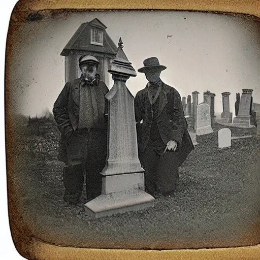 Prompt: ghosts on a cemetery, old vintage photography, damaged photo, daguerreotype, ambrotype, black and white, archive, film artifacts, scratches, tears, hyperrealistic, ultra detailed