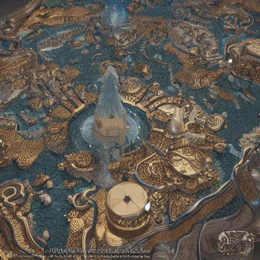 Image similar to intricate baroque kawaii cartography map of a fantasy world : : terrain cartography, fantasy aesthetic, autodesk 3 d rendering, v - ray collection, maverick studio, arnold 3 d render, blender render, indigo renderer, redshift render, enscape render, maxwell render, luxcorerender, renderman, lumion render, marmoset render