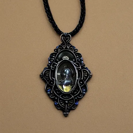 Prompt: necro artnouveau style necklace