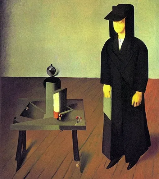 Image similar to portrait of a fortune teller automata by René Magritte, Van Gogh, Vermeer, MC Escher