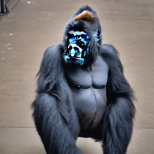 Image similar to 80 mm photo of a gorilla in an adidas track suit
