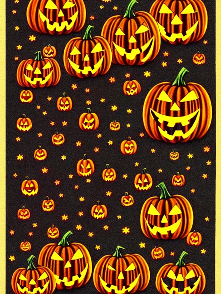 Prompt: Vibrant Colorful Vintage Halloween Illustration. Glowing , Spooky lighting , Pinterest