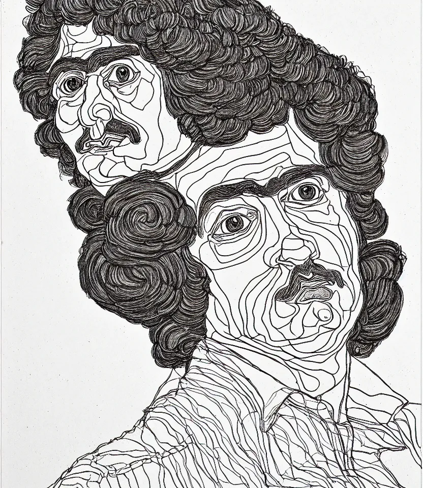 Prompt: detailed line art portrait of honore de balzac, inspired by egon schiele. caricatural, minimalist, bold contour lines, musicality, soft twirls curls and curves, confident personality, raw emotion