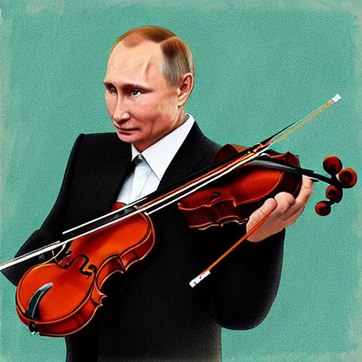 Image similar to putin playing violin, digital art