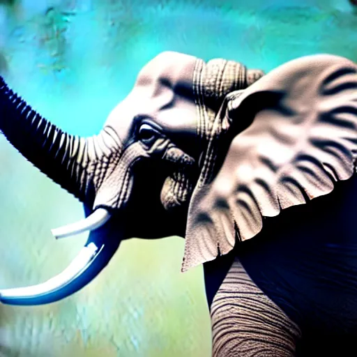 Prompt: elephant with a spiralling horn in its head like a unicorn, ultra realistic, 8 k.