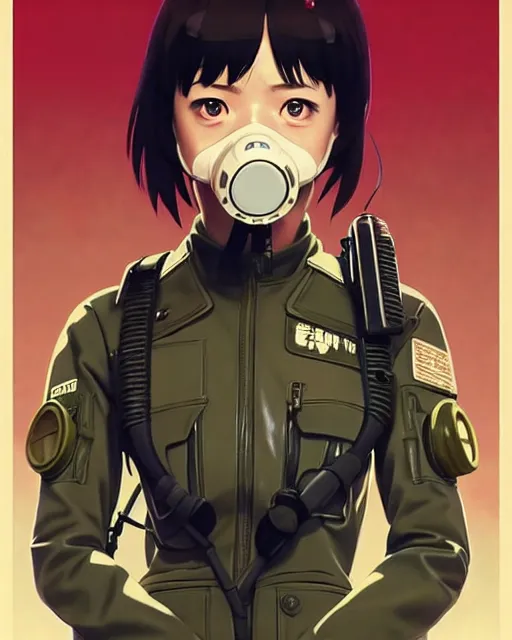 Prompt: girl wearing gas mask and uniform | | audrey plaza, fine detail!! anime!! realistic shaded lighting!! poster by ilya kuvshinov katsuhiro otomo ghost - in - the - shell, magali villeneuve, artgerm, jeremy lipkin and michael garmash and rob rey