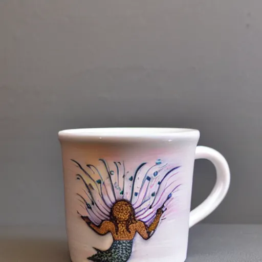 Prompt: a ceramic mermaid mug